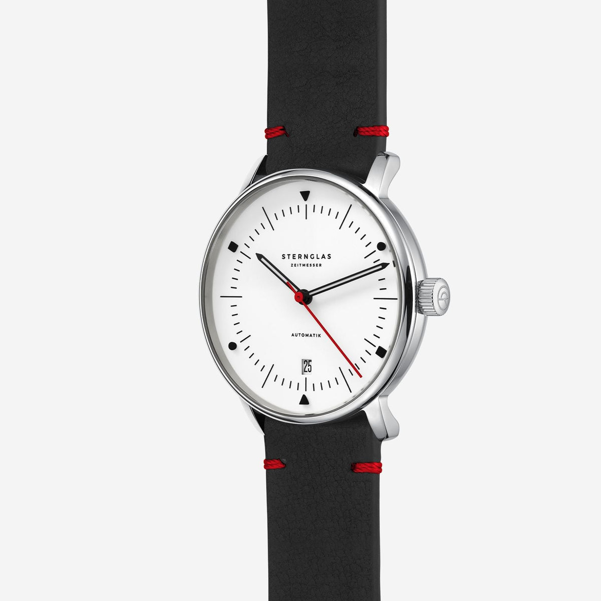 Sternglas "Naos Automatic Edition Bauhaus X" Watch in Steel, Red Luminova Dial