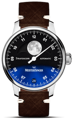 MeisterSinger "Stratoscope" Moon Phase Automatic in SS, Black/Blue Dial