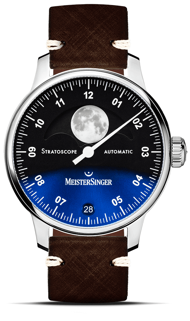 MeisterSinger "Stratoscope" Moon Phase Automatic in SS, Black/Blue Dial