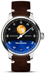 MeisterSinger "Stratoscope" Moon Phase Automatic in SS, Black/Blue & Gold Dial