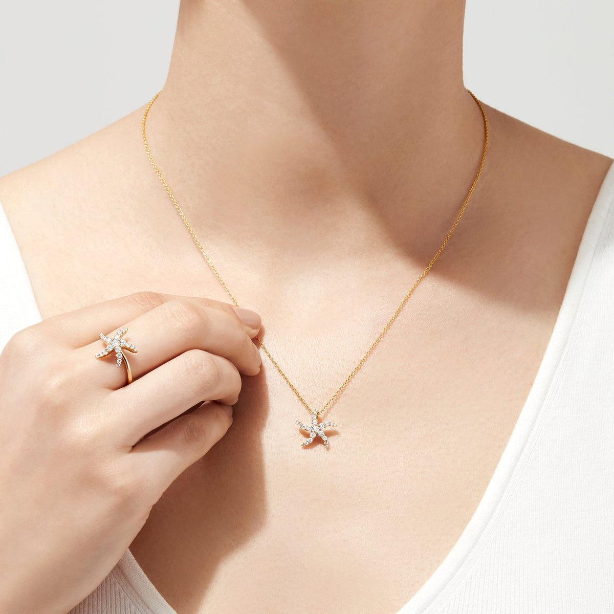 Diamond Starfish Pendant in 14K Yellow Gold, 0.36 ctw view 2