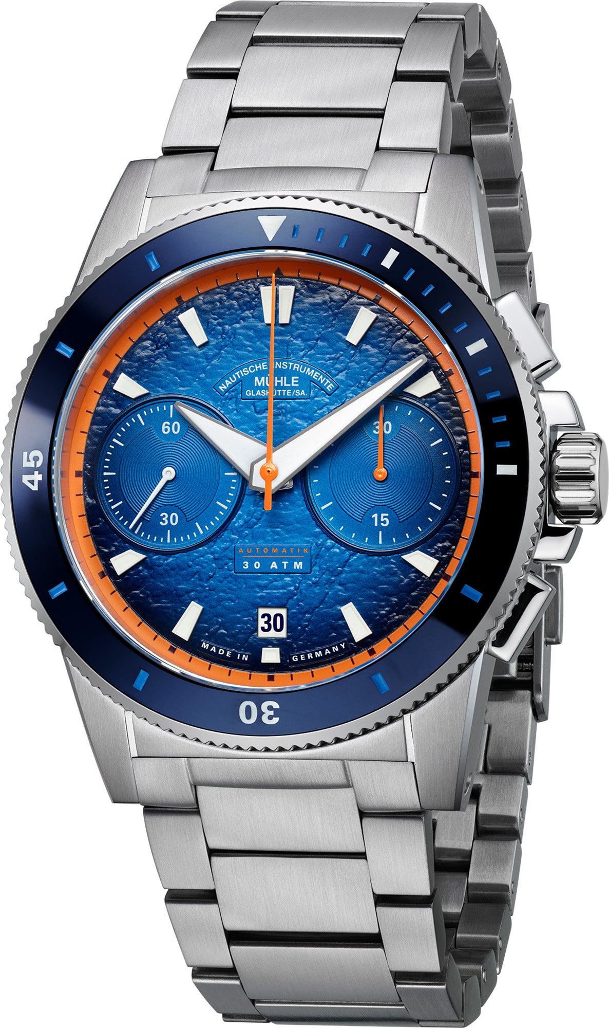 Mühle-Glashütte "Sportivo Active Chronograph" Automatic in SS, Blue Dial