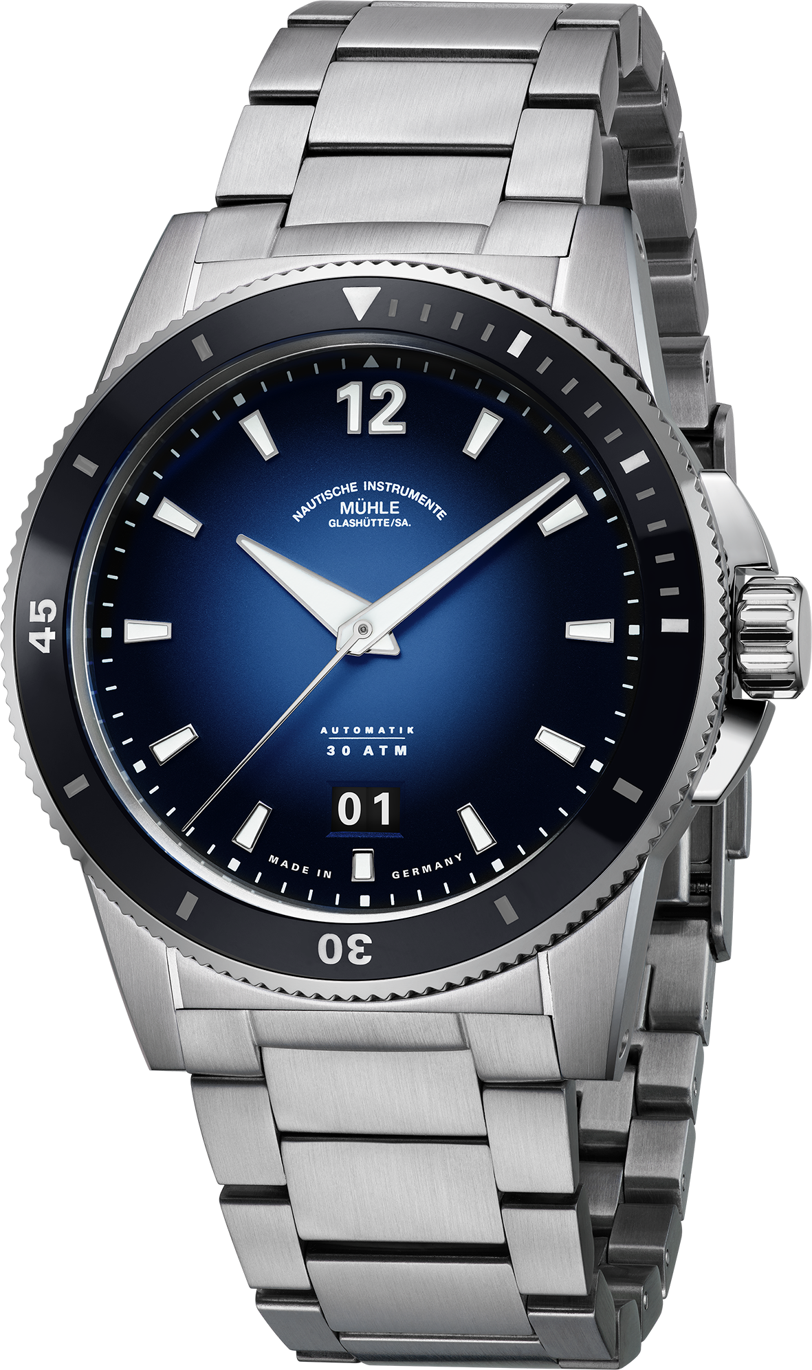 Mühle-Glashütte "Sportivo Big Date" Automatic in SS, Deep Blue Dial