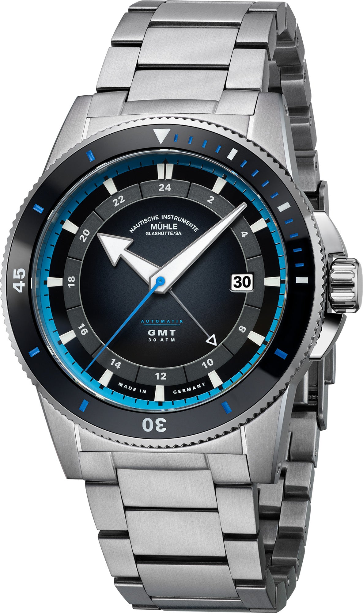 Mühle-Glashütte "Sportivo Travel GMT" Automatic in SS, Black Dial