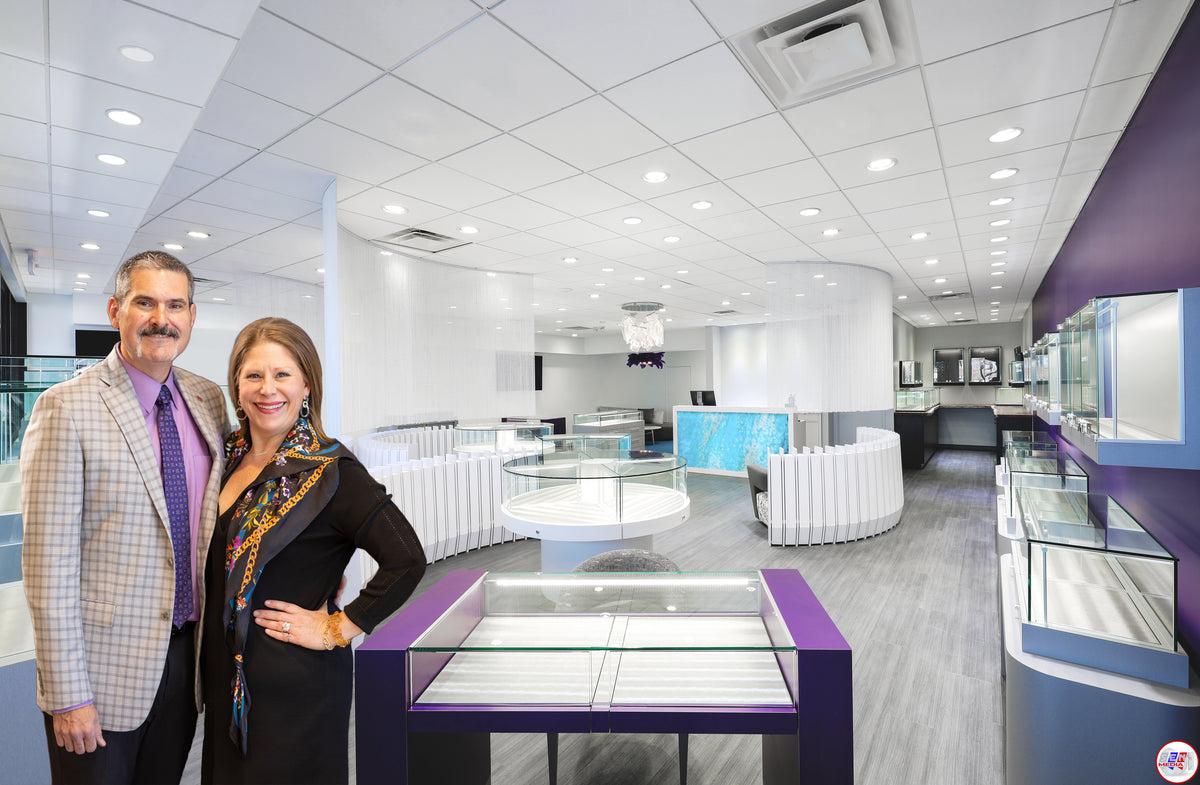 Owners Chris and Jenny inside the Huntington Jewelers Summerlin showroom