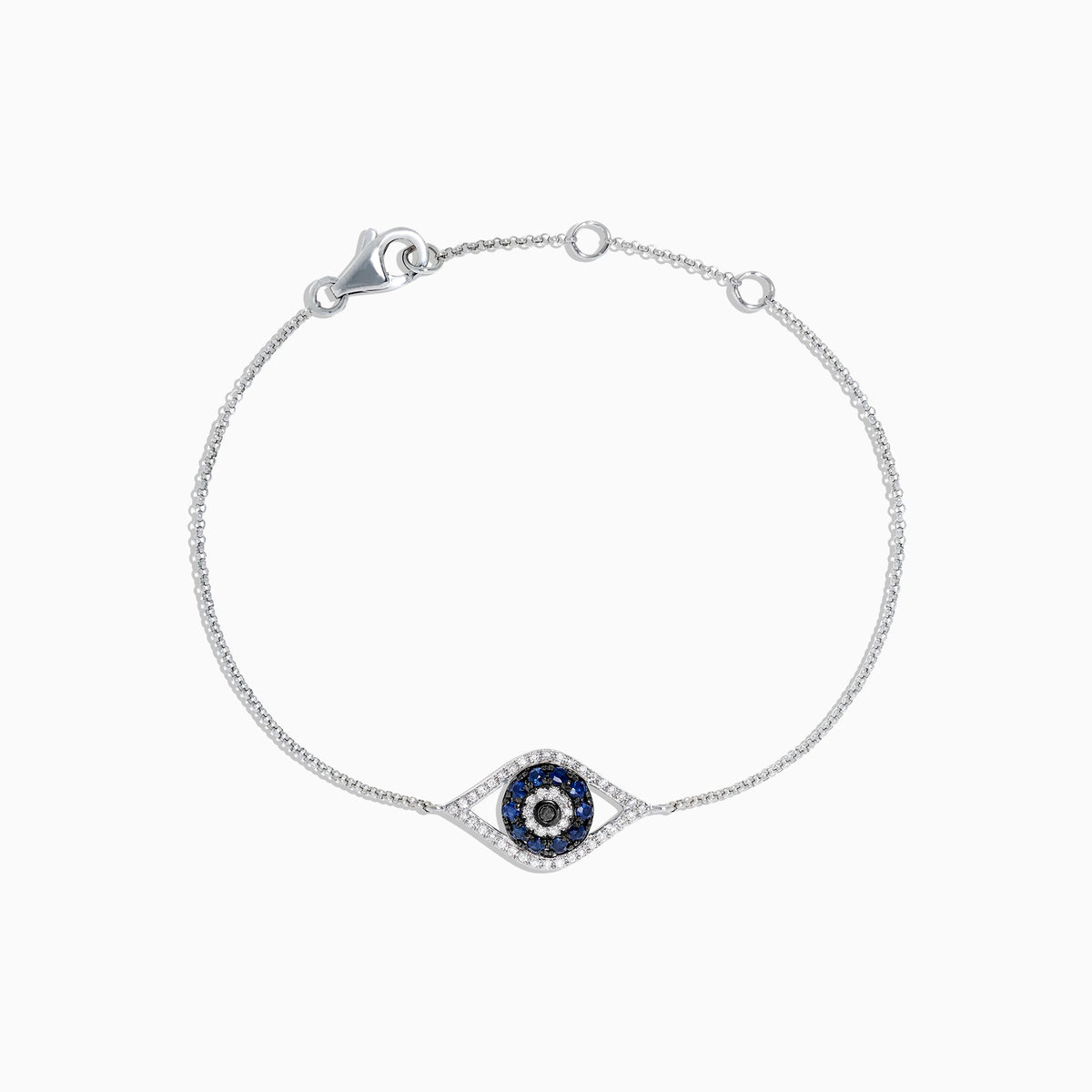 Sapphire & Diamond Evil Eye Bracelet in 14K White Gold, 0.43 ctw