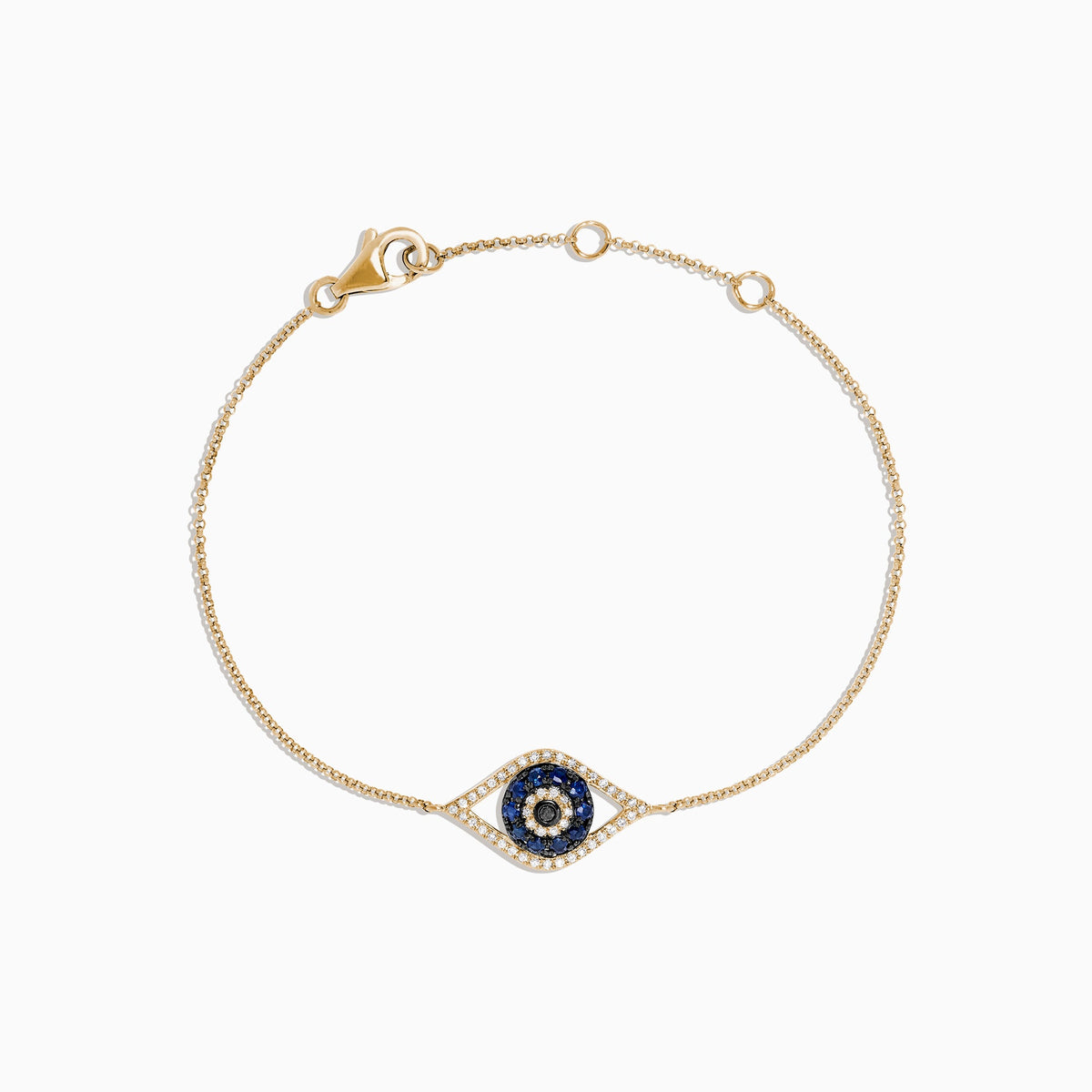 Sapphire & Diamond Evil Eye Bracelet in 14K Yellow Gold, 0.43 ctw