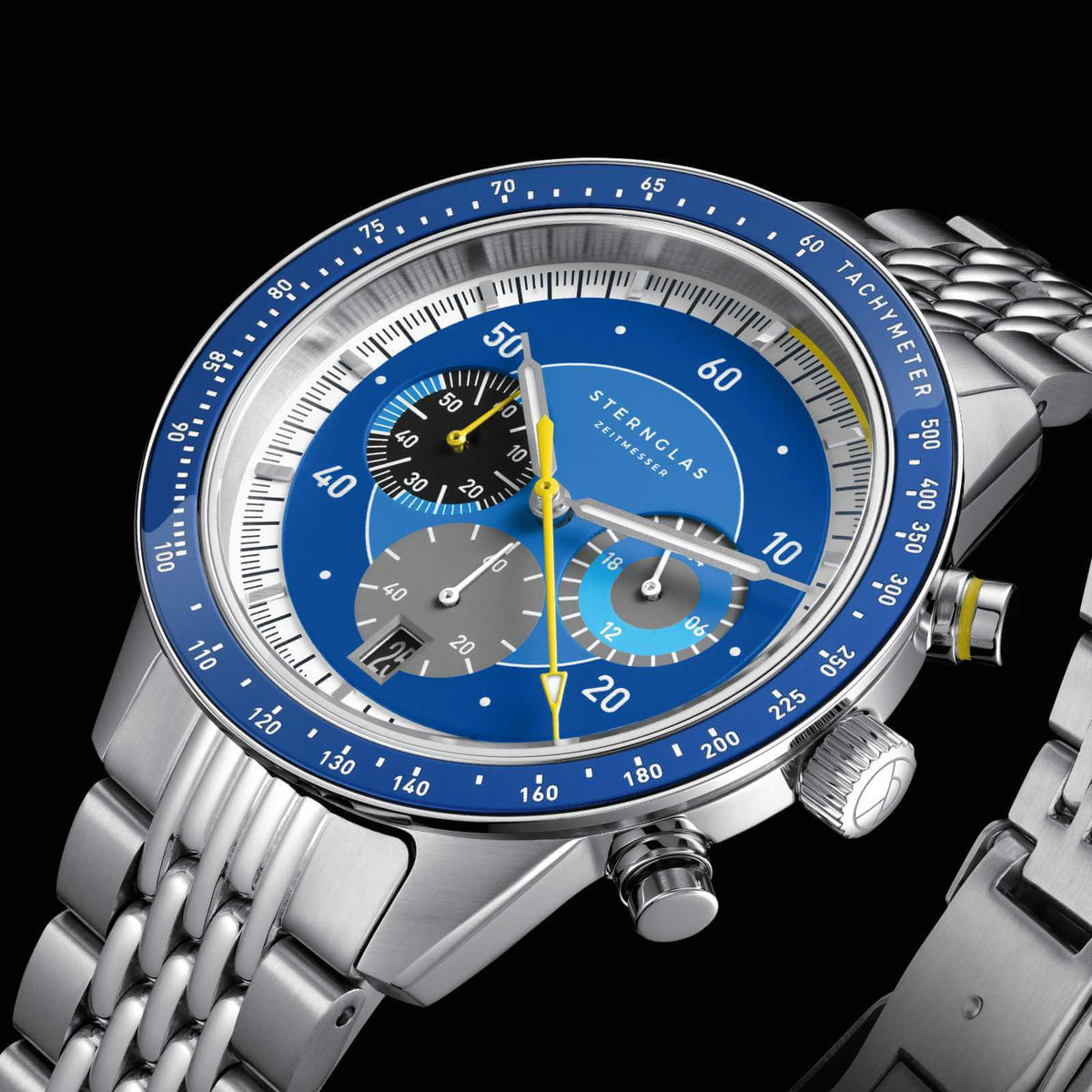 Sternglas "Tachymeter 2.0" Quartz Chronograph in Stainless Steel, Dark Blue Dial