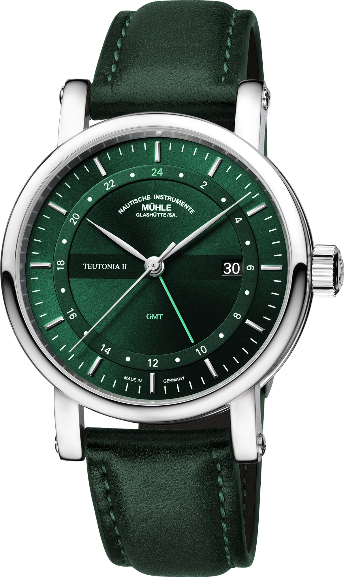 Mühle-Glashütte "Teutonia II GMT" Automatic in SS, Forest Green Dial