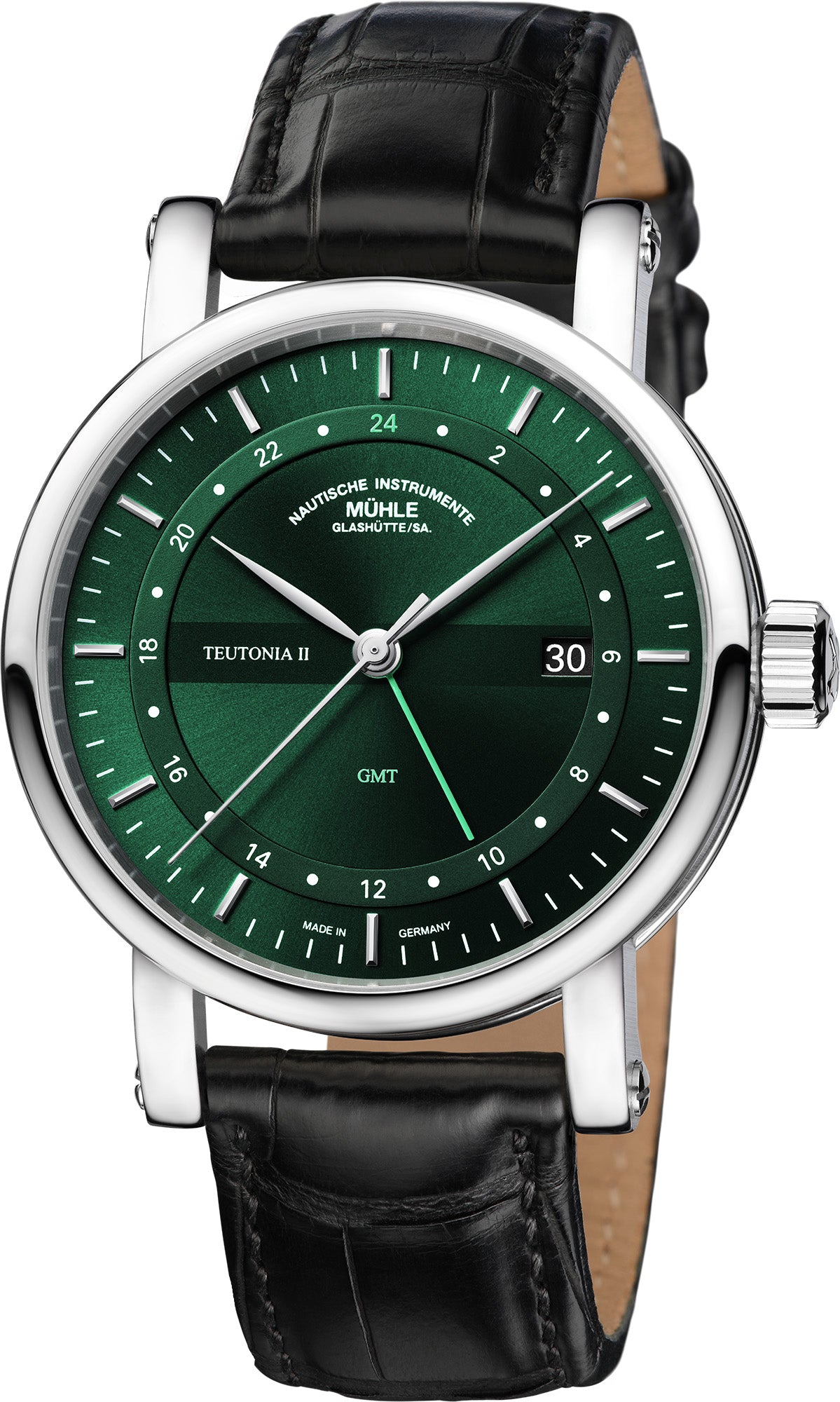 Mühle-Glashütte "Teutonia II GMT" Automatic in SS, Forest Green Dial