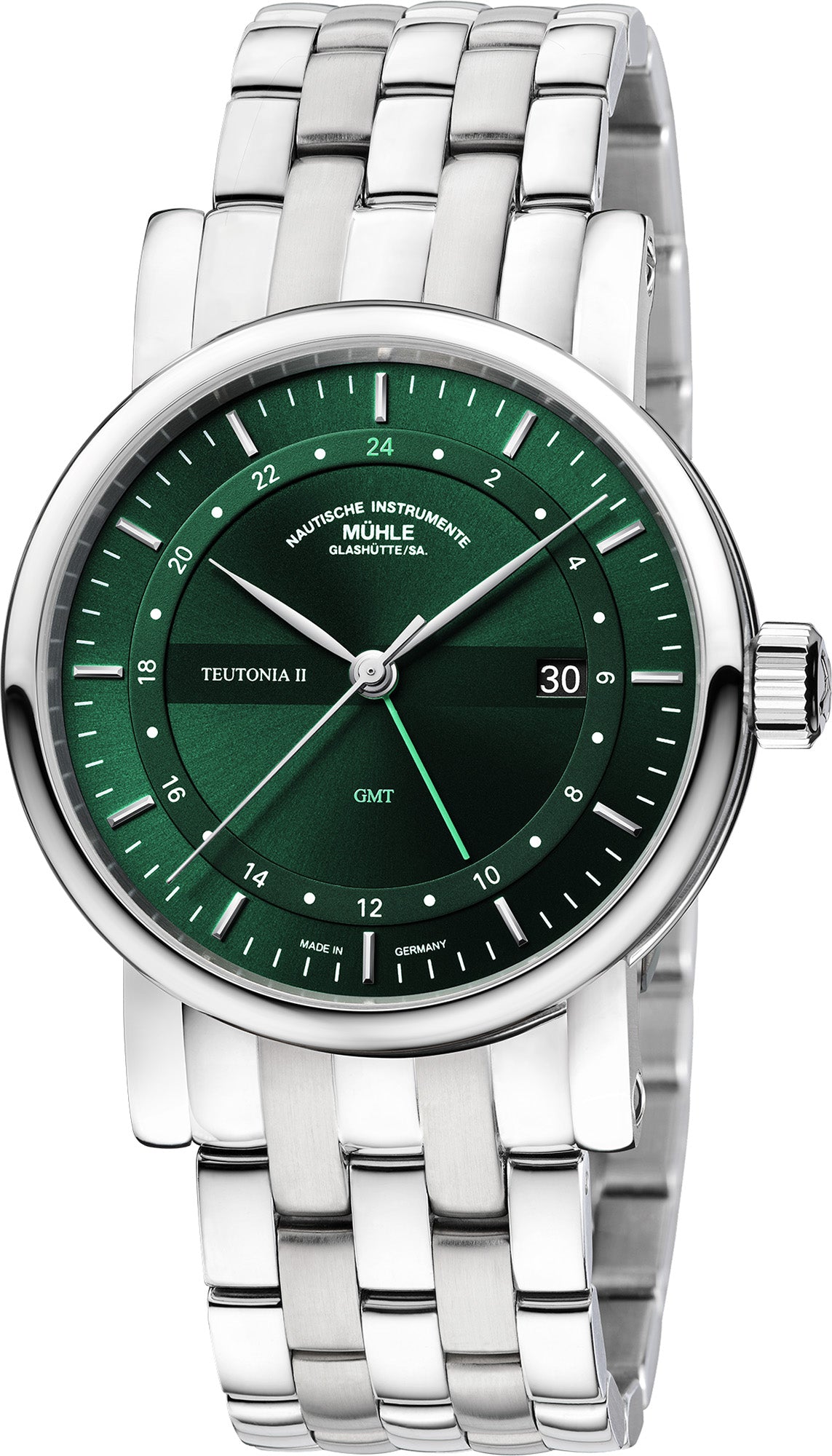 Mühle-Glashütte "Teutonia II GMT" Automatic in SS, Forest Green Dial