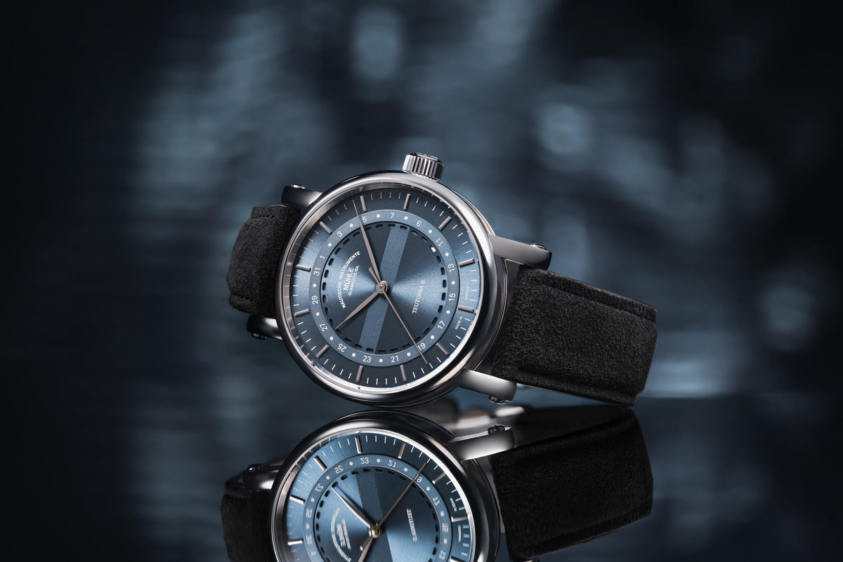 Mühle-Glashütte "Teutonia II Ring Date" Automatic in SS, Grey Blue Dial