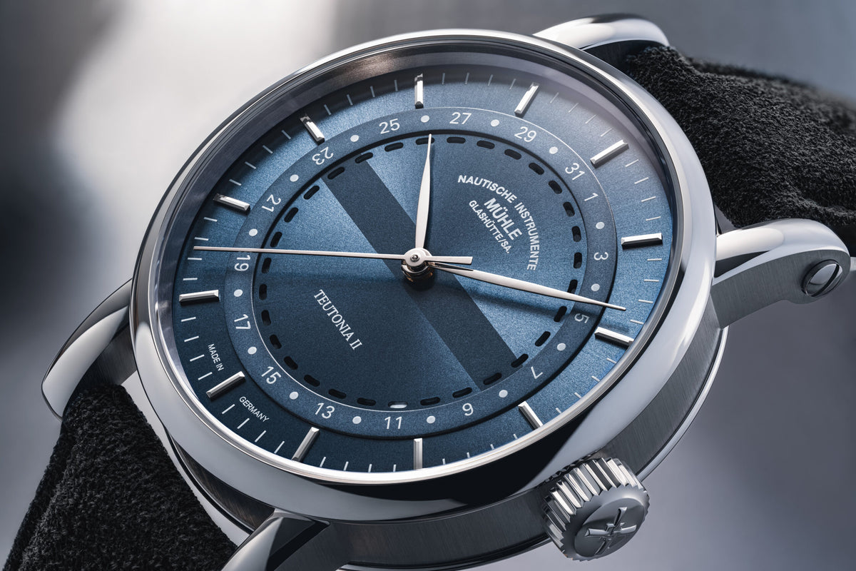 Mühle-Glashütte "Teutonia II Ring Date" Automatic in SS, Grey Blue Dial