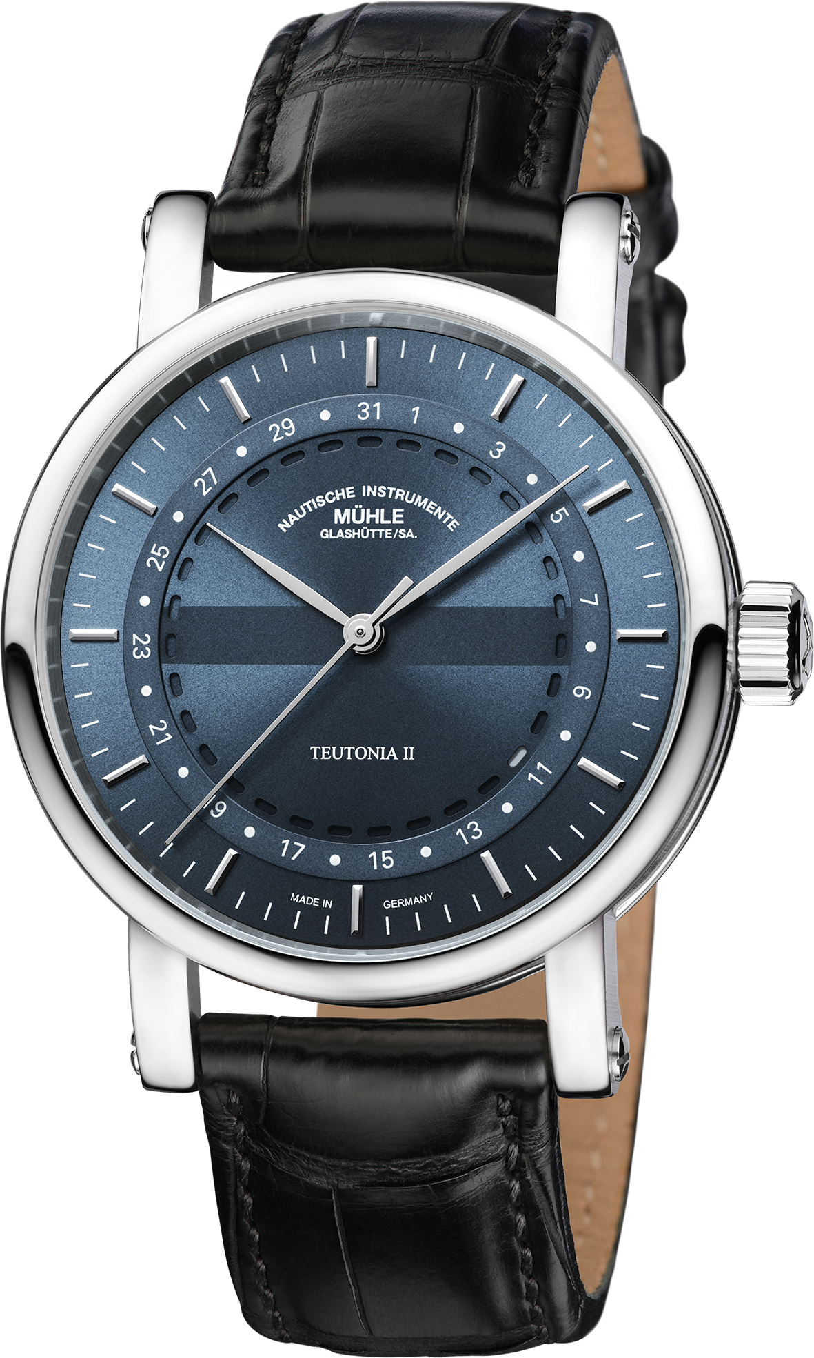 Mühle-Glashütte "Teutonia II Ring Date" Automatic in SS, Grey Blue Dial