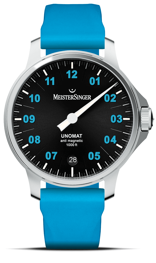 MeisterSinger "Unomat" 30-Bar Automatic in SS, Black & Arctic Blue Dial