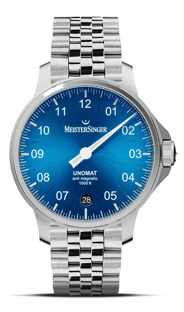 MeisterSinger "Unomat" 30-Bar Automatic in SS, Sunburst Medium Blue Dial