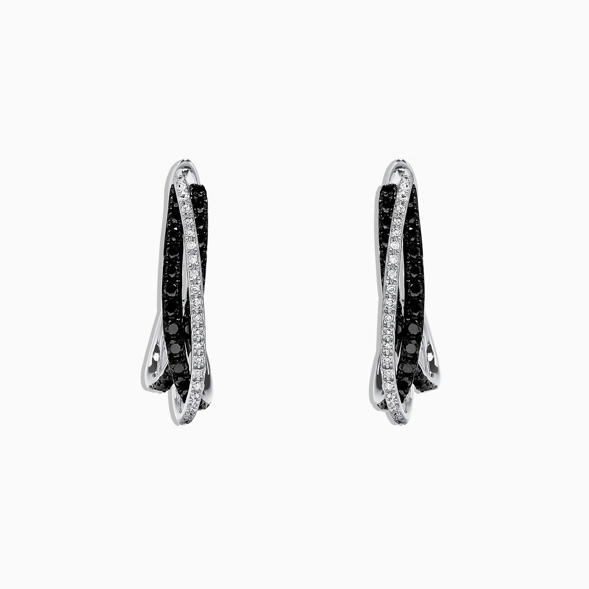 Black and White Diamond Earrings in 14K White Gold, 0.79 ctw