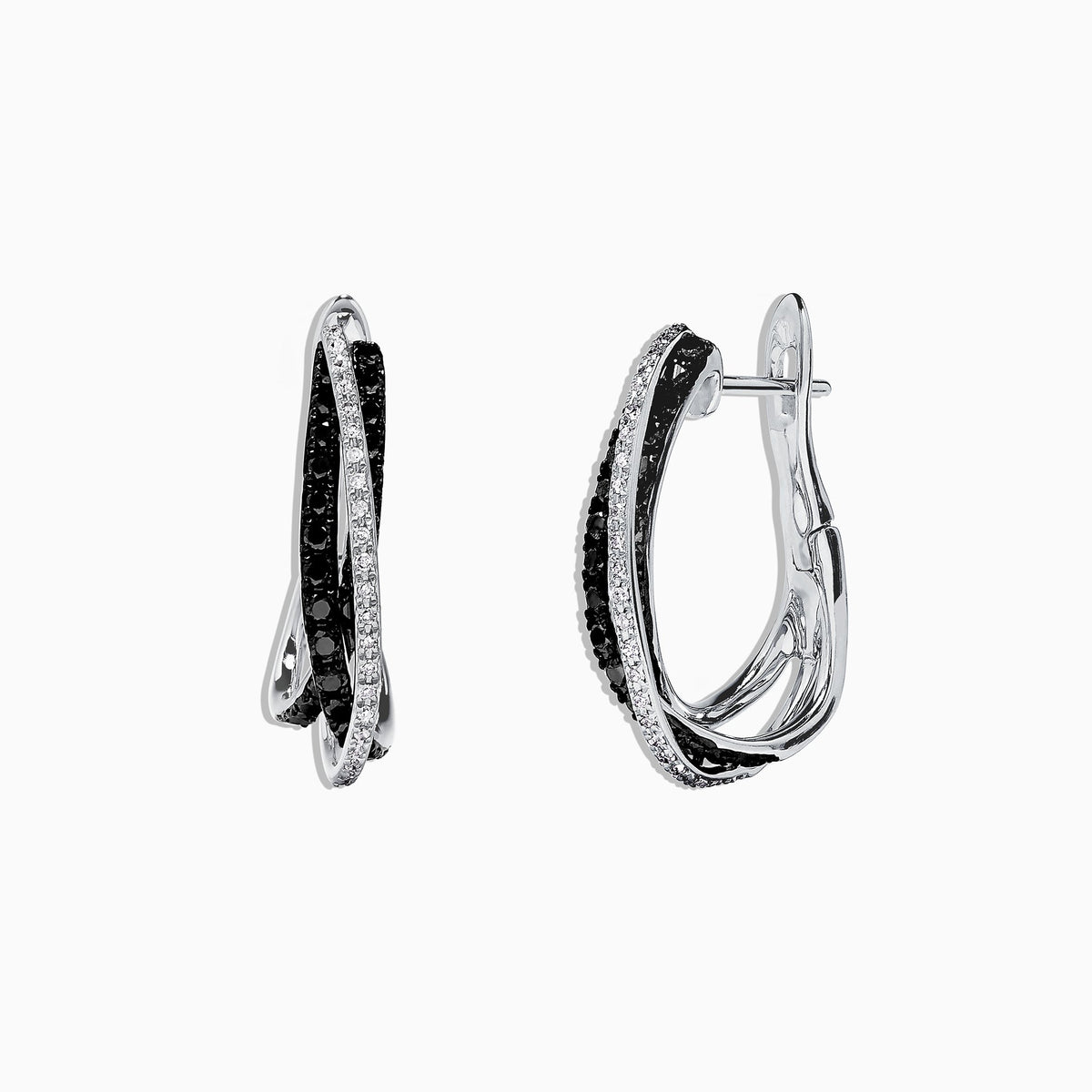 Black and White Diamond Earrings in 14K White Gold, 0.79 ctw view 2