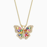 Sapphire & Diamond Butterfly Pendant in 14K Gold, 2.34 ctw