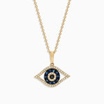 Sapphire & Diamond Evil Eye Pendant in 14K Yellow Gold, 0.42 ctw