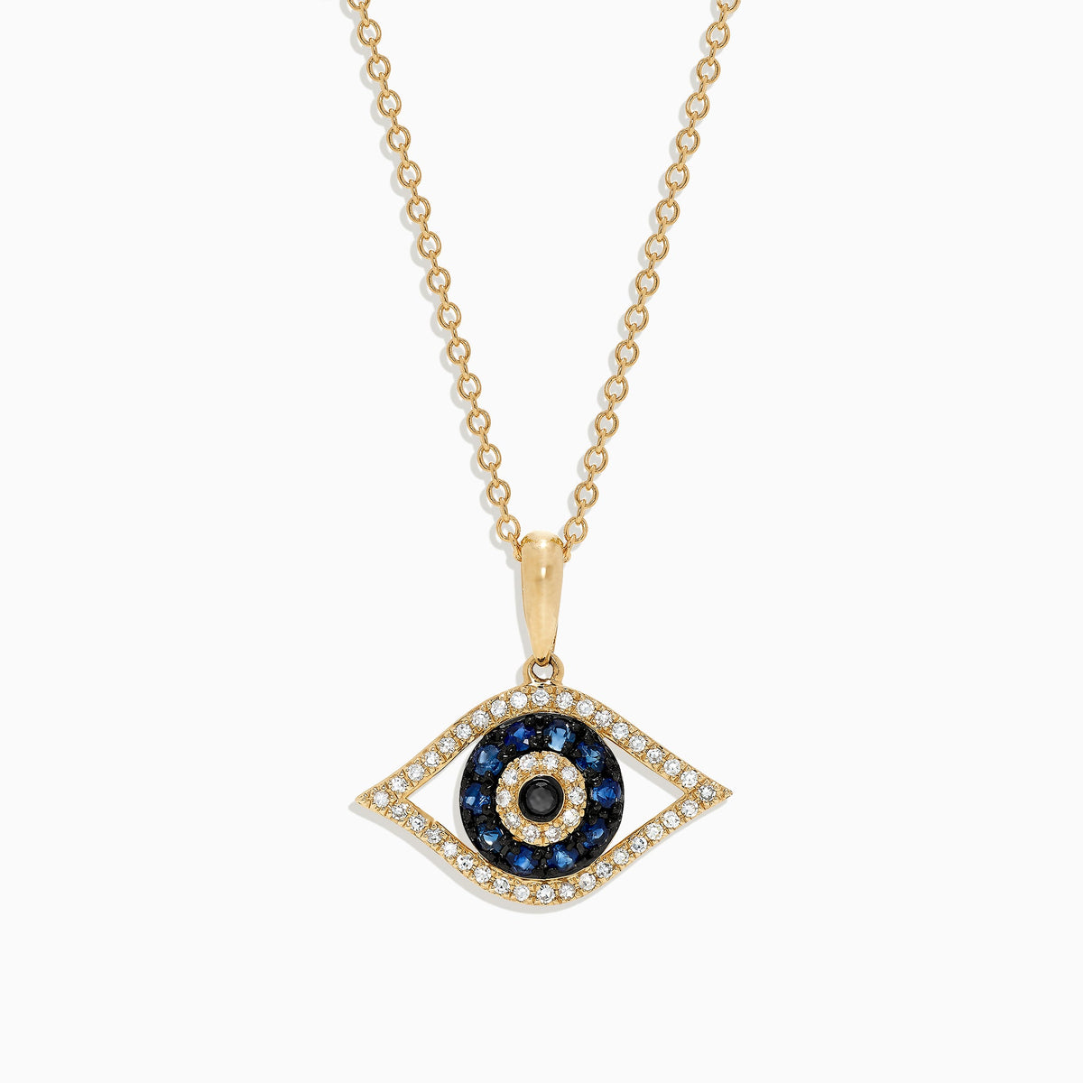 Sapphire & Diamond Evil Eye Pendant in 14K Yellow Gold, 0.42 ctw