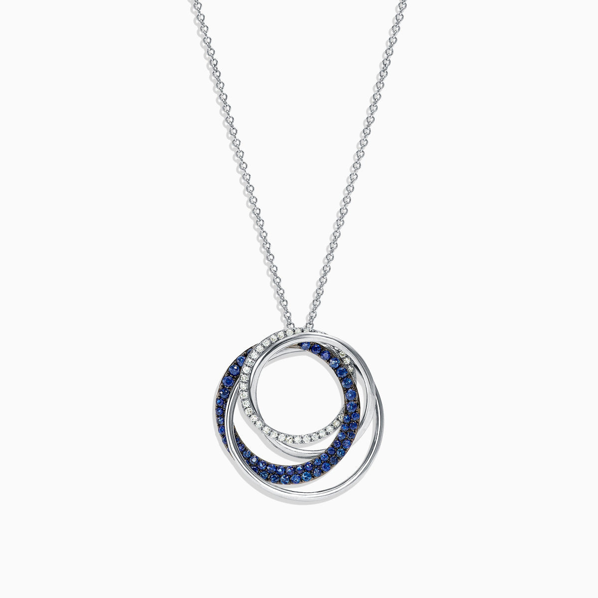 Blue Sapphire and Diamond Pendant in 14K White Gold, 0.74 ctw