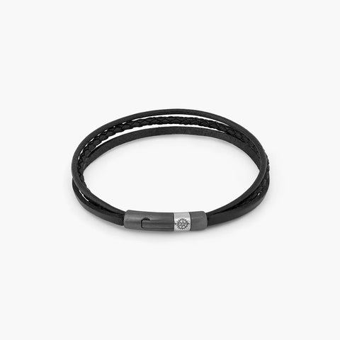Gear Click bracelet with black leather (Size: M)
