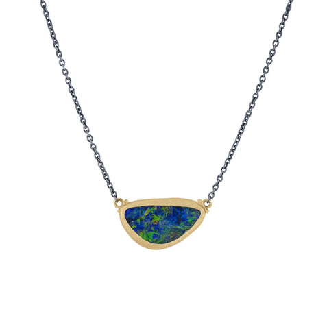 24 Karat Gold and Oxidized Silver "Ocean" Opal Necklace