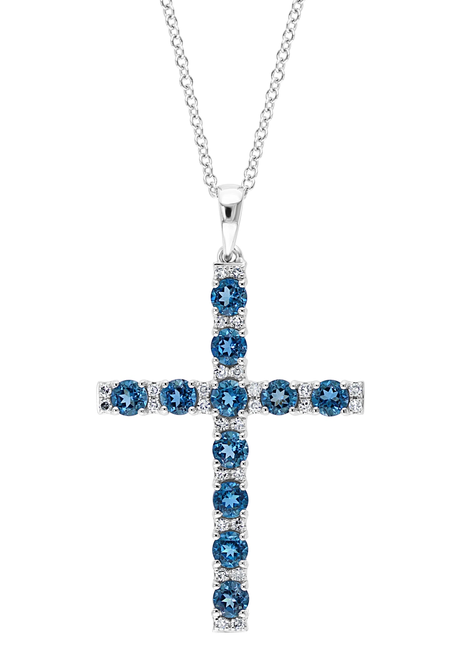 London Blue Topaz Cross 14K White Gold Pendant & Necklace