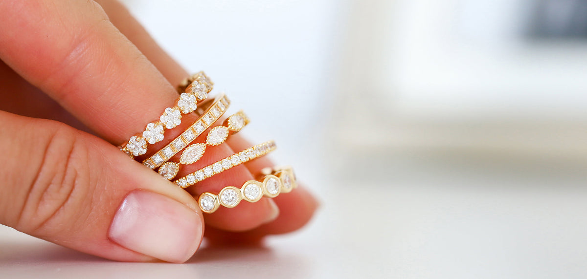 A stack of diamond anniversary bands