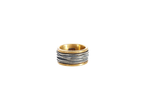 John Varvatos Wrap Brass/Sterling Silver Band Ring, Wide, No Stone