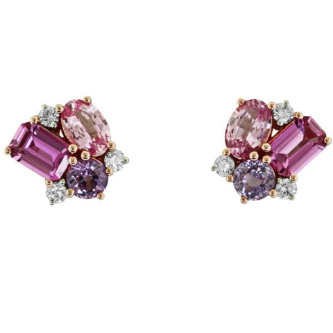 14 Karat Rose Gold Sapphire Earrings with Diamonds