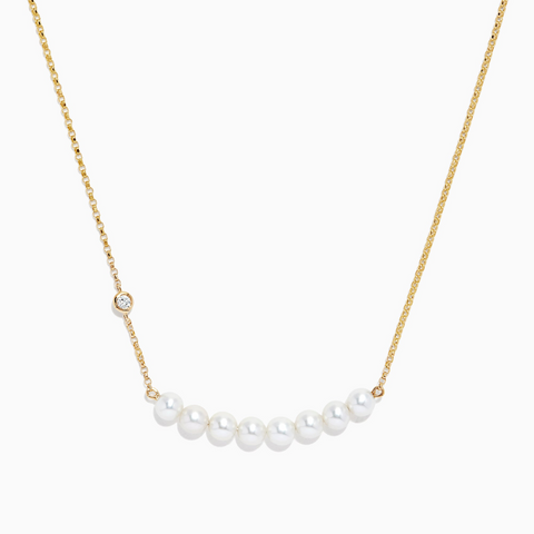 14K Gold Cultured Fresh Water Pearl and Diamond Necklace