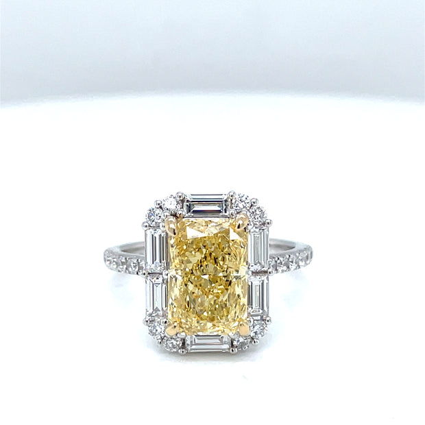 Yellow Lab-Grown Radiant Diamond Halo 14KW Ring