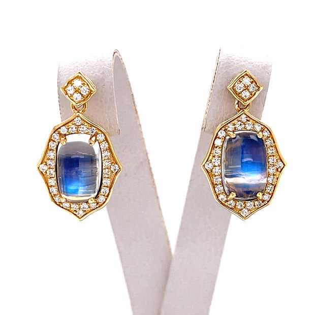 18 Karat Yellow Gold Moonstone and Diamond Earrings