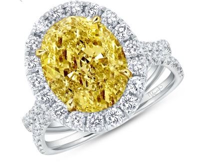 18 Karat White Gold Oval Fancy Yellow Diamond Engagement Ring