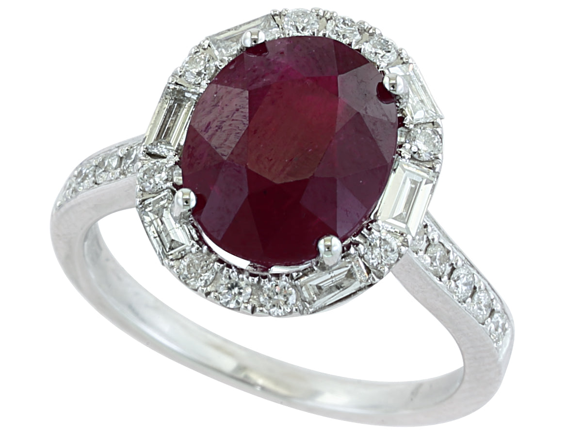 14 Karat White Gold Ruby & Diamond Halo Ring