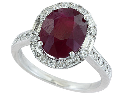 14 Karat White Gold Ruby & Diamond Halo Ring