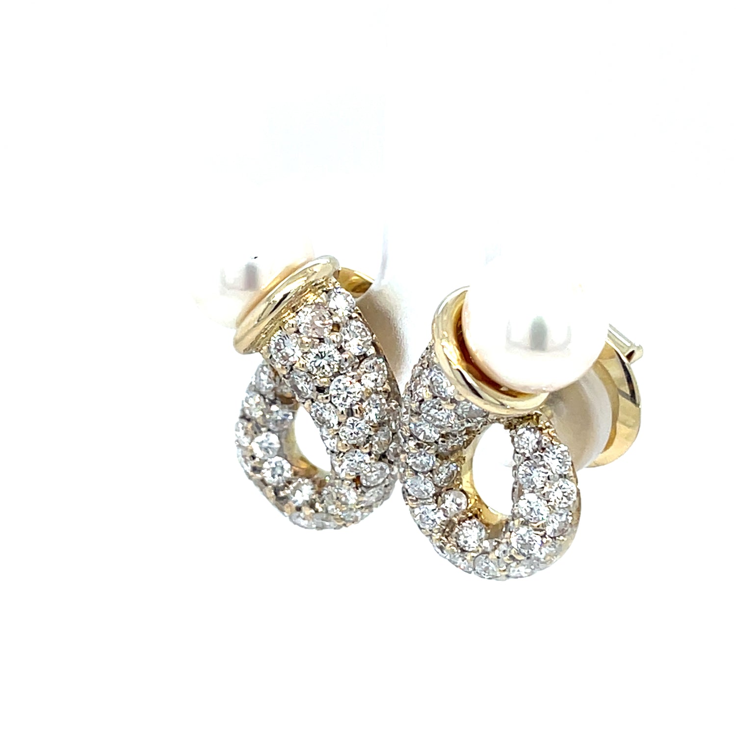 Diamond & Cultured Pearl Curling 14K Yellow Gold Earrings