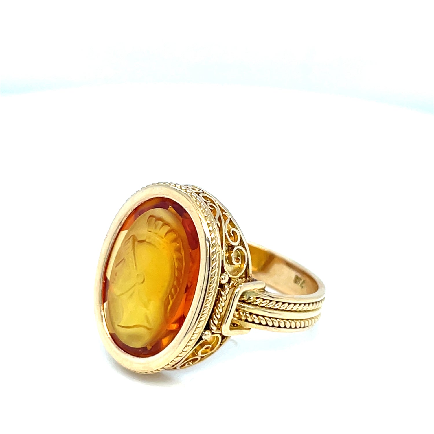 18K Yellow Gold Antique Carnelian Cameo Warrior Ring