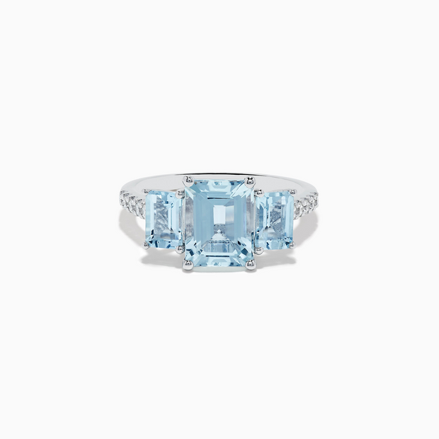 14K White Gold Diamond and Aquamarine Ring