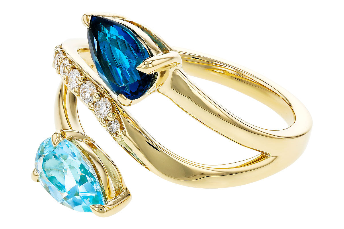 Allison Kaufman Blue Topaz & Diamond Ring in 14K Yellow Gold, 3.70 ctw, alternate view