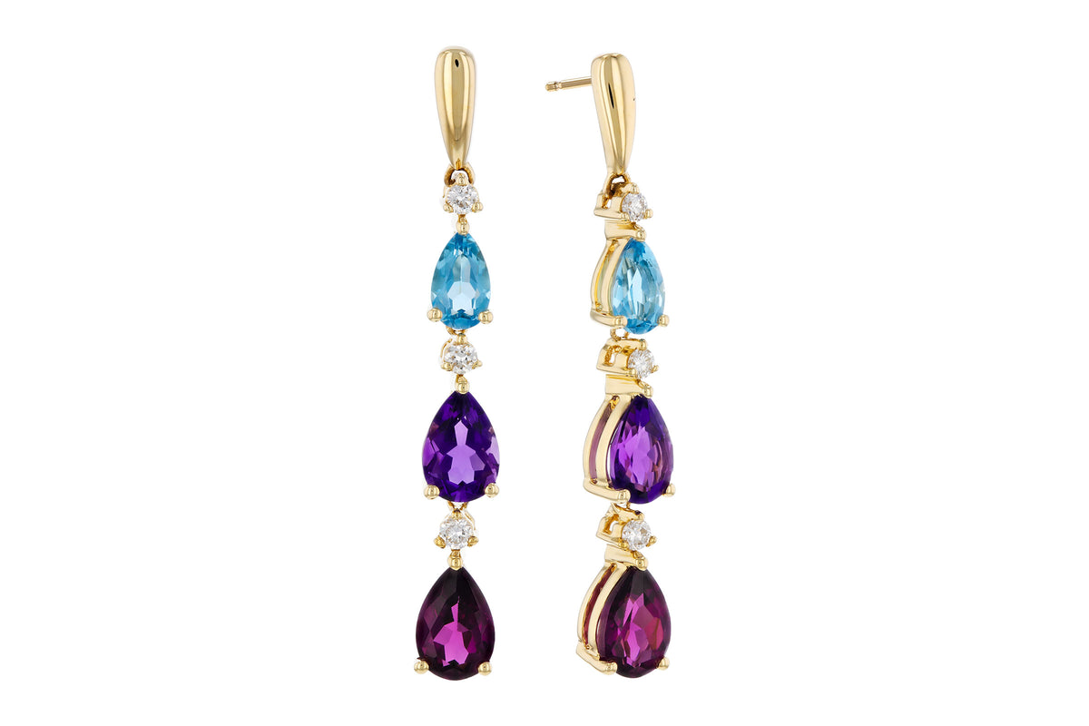 Allison Kaufman Multi-Gemstone & Diamond Earrings in 14K Yellow Gold, 2.30 ctw