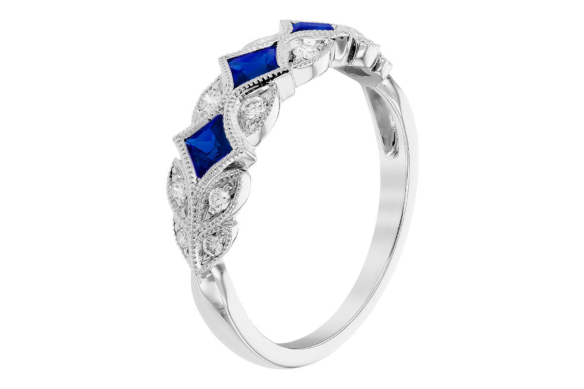 Allison Kaufman Sapphire & Diamond Wedding Band in 14K White Gold, 0.70 ctw, alternate view