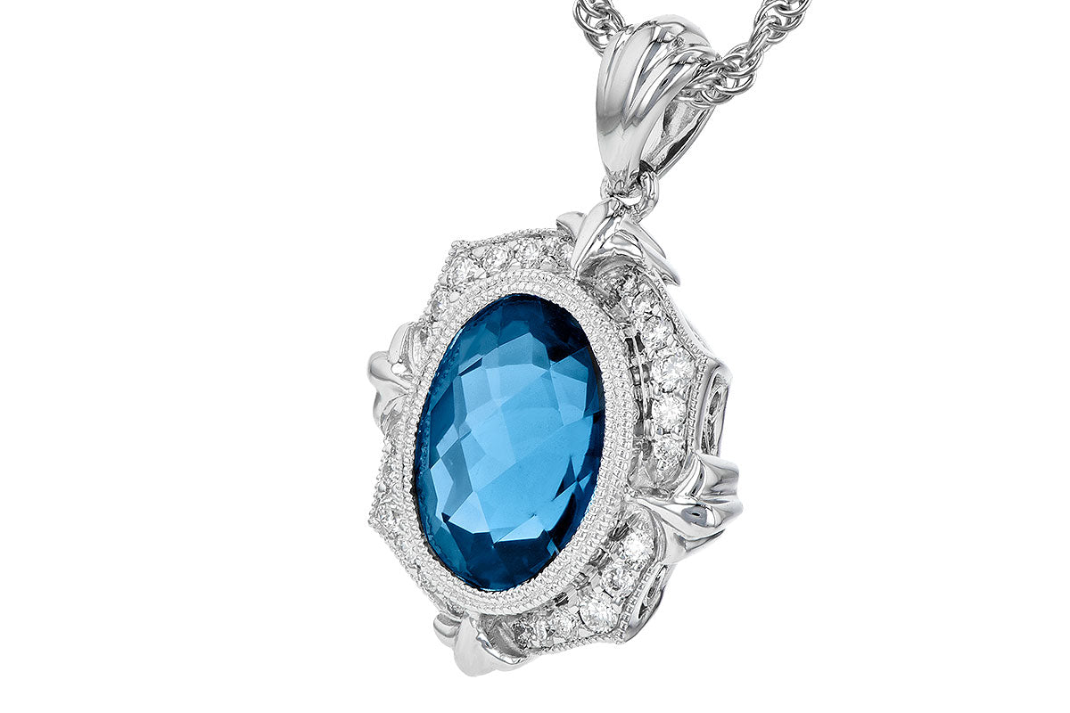 Allison Kaufman London Blue Topaz & Diamond Necklace in 14K White Gold, 3.16 ctw, alternate view