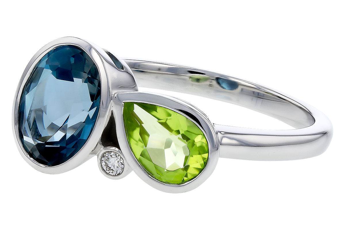 Allison Kaufman London Blue Topaz, Peridot & Diamond Ring in 14K White Gold, 2.45 ctw, alternate view