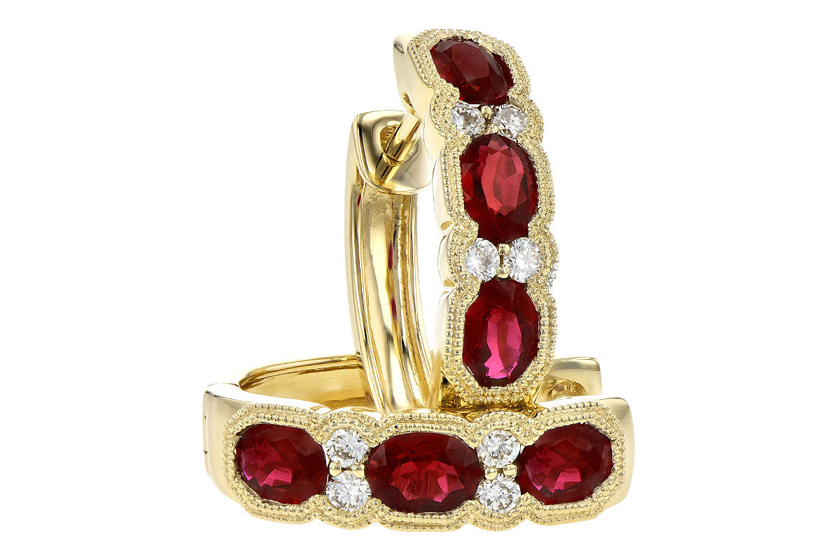 Allison Kaufman Ruby & Diamond Earrings in 14K Yellow Gold, 1.45 ctw, alternate view