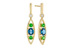 Allison Kaufman London Blue Topaz, Green Garnet & Diamond Earrings in 14K Yellow Gold, 1.14 ctw