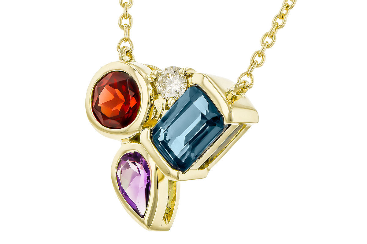 Allison Kaufman Multi-Gemstone & Diamond Necklace in 14K Yellow Gold, 1.24 ctw, alternate view