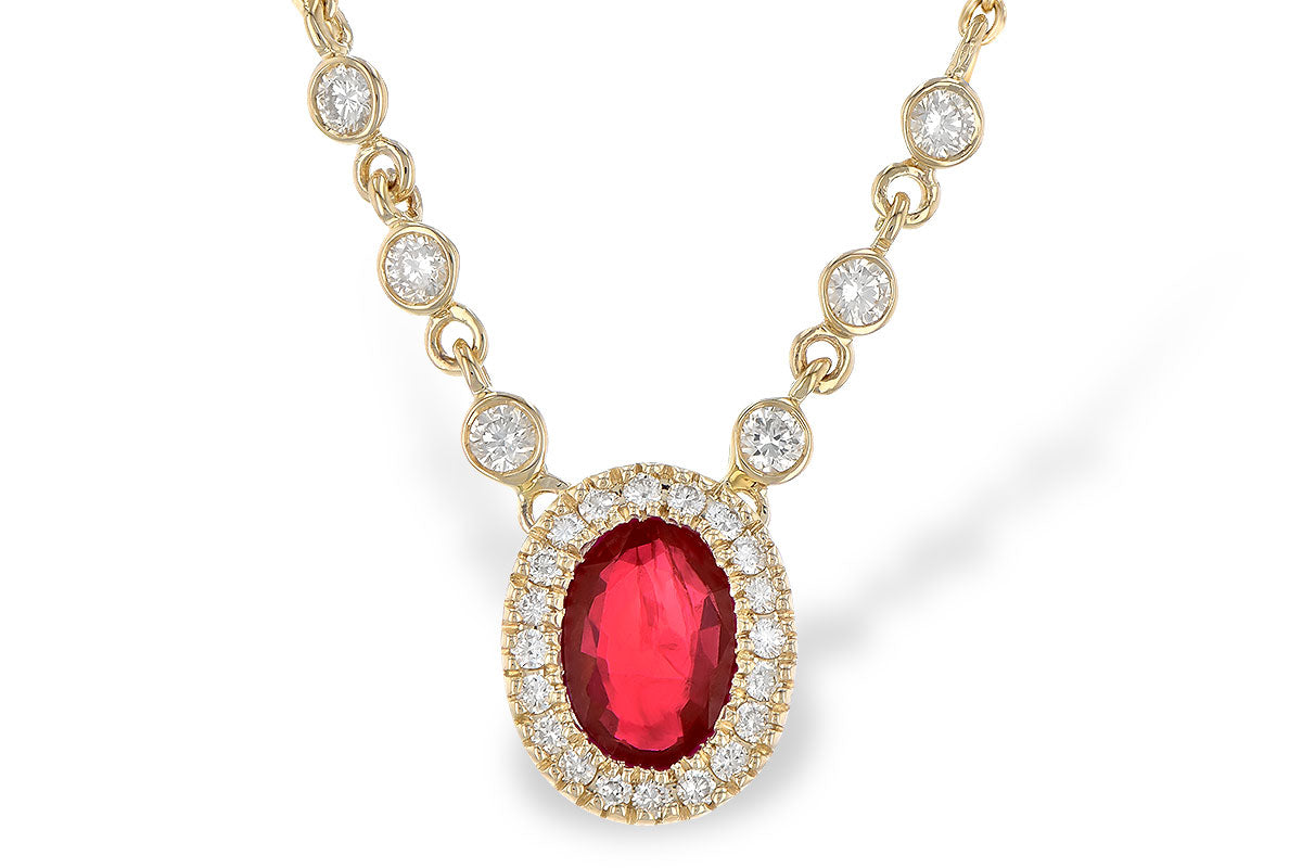 Allison Kaufman Ruby & Diamond Necklace in 14K Yellow Gold, 0.94 ctw